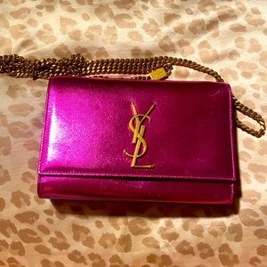 YSL Nappa Silk Small Classic Monogram Kate Satchel in Rare Metallic Pink